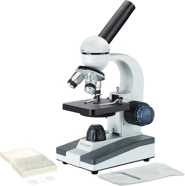 AmScope M150 Series Portable Student Monocular Compound Microscope - 40X-1000X Magnification - Features LED Light &amp; 25 Prepared Slides - Has Coarse &amp; Fine Focus