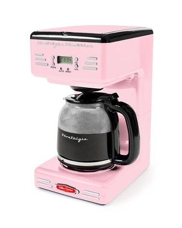 Nostalgia Retro 12-Cup Programmable Coffee Maker With LED Display, Automatic Shut-Off &amp; Keep Warm, Pause-And-Serve Function, Pink