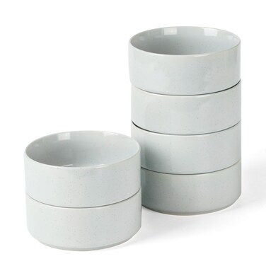 famiware Nebula Bowls Set, 5.5 inch Cereal Bowl Set, 6 Pieces Bowls for Cereal, Soup, Rice, Oatmeal, Light Gray