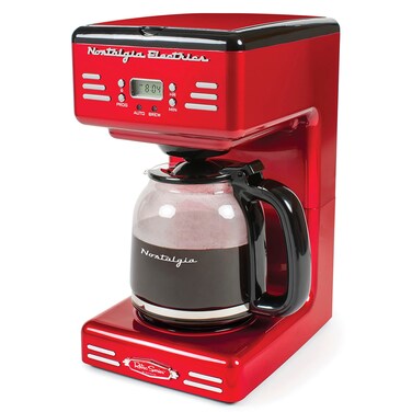 Nostalgia Retro 12-Cup Programmable Coffee Maker With LED Display, Automatic Shut-Off &amp; Keep Warm, Pause-And-Serve Function, Red