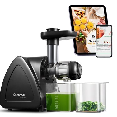 Juicer Machine, Aobosi Slow Masticating Juicer, Cold Press Juicer Machines with Reverse Function, Quiet Motor, High Juice Yield with Juice Jug &amp; Brush for Cleaning (Matte Black)