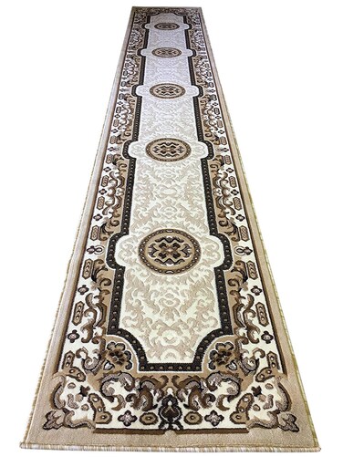 Kingdom Traditional Long Runner Rug Ivory Beige Brown Design D123 (2 Feet 4 Inch X 10 Feet 11 Inch)