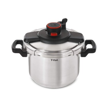 T-fal Clipso Stainless Steel Pressure Cooker 8 Quart, Induction Compatible, Secure locking System, One Hand System, Fast Cooking, Recipe Book Included, Cookware, Pots and Pans, Dishwasher Safe, Silver