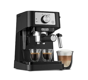 De'Longhi Stilosa Manual Espresso Machine, Latte &amp; Cappuccino Maker, 15 Bar Pump Pressure + Milk Frother Steam Wand, Black / Stainless, EC260BK, 13.5 x 8.07 x 11.22 inches