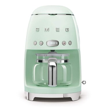 Smeg 50's Retro Style Aesthetic Drip Coffee Machine with 10 Cup Glass Carafe, Auto Start Feature, Keep Warm Plate, and Two Coffee Strength Settings (Pastel Green)
