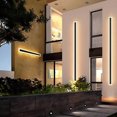 2Pack 47.2inch Long Outdoor Modern LED Wall Light,38W Waterproof IP65 Warm White 110V led Wall Mount Lighting Fixture Rectangular Black Wall Lights Elegant Frosted White Acrylic Anti Rust.