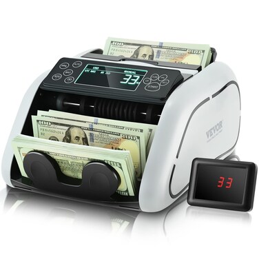 VEVOR Money Counter Machine, Bill Counter with UV/MG/IR/DD/DBL/HLF/CHN Counterfeit Detection, Counting/Value Count/Add/Batch Modes, USD/EUR Money Counting Machine with LCD Display for Small Business