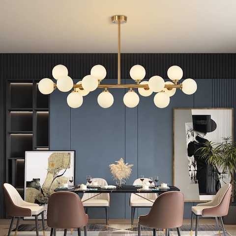 7PMBEANE Mid Century Modern Chandelier Over Table, 16-Light Globe Sputnik Chandelier Brass Pendant Lighting Fixture Hanging Ceiling Light for Dining Room, Kitchen Island