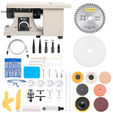 DZQ Mini Table Saw Jewelry Making Polisher w/Flex Shaft Multifunctional Bench Grinder Sander Buffing Machine Woodworking Tool 69Pcs Accs 10,000Rpm 750W