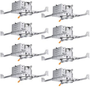 TORCHSTAR 8-Pack 4 Inch Shallow New Construction Recessed Lighting Housing, IC Rated &amp; Air Tight Ceiling LED Downlight Can with J-Box, ETL Listed Slim/Narrow Can Light Housing, TP24 Connector