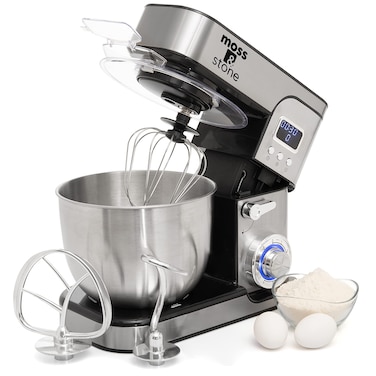 Moss &amp; Stone Stand Mixer With Lcd Display, 6 Speed Electric Mixer With 5.5 Quart Stainless Steel Mixing Bowl, Kitchen Mixer With Dough Hook, Egg Whisk, Beater &amp; Baking Spatula, Food Mixer With Timer