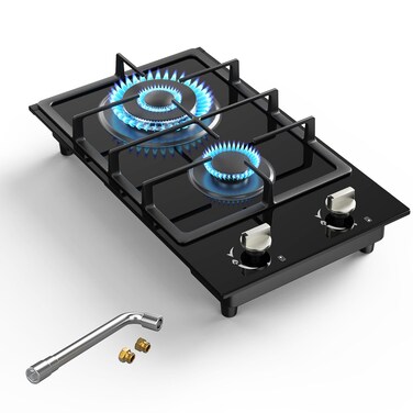 Gas Stove 2 Burner Propane Cooktop 12 inch, Nafewin Tempered Glass Gas Cooktop Gas stove Burner with Thermocouple Protection, Lpg/Ng Dual Fuel Built-in Gas Stove Top for Apartments, Outdoor, Rvs