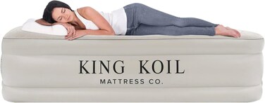 King Koil Pillow Top Plush Queen Air Mattress with Built-in High-Speed Pump Best for Home, Camping, Guests, Queen Size Luxury Double Airbed Adjustable Blow Up Mattress, Waterproof, 1-Year Warranty