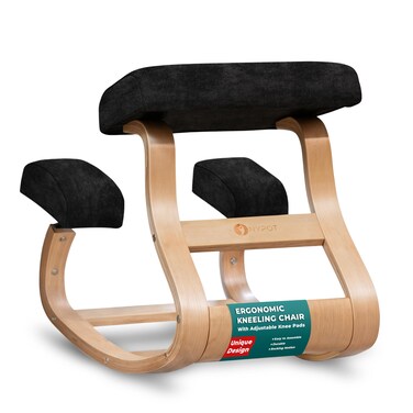 NYPOT Ergonomic Kneeling Chair - A Rocking Ergo Knee Chair and Wooden Desk Chair Designed for Home Office Study and Posture Chair Support, Reduce Neck and Back Pressure - Velvet Black