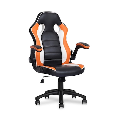 MoNiBloom Computer Gaming Chairs Racing Style PU Leather Gamer Chair with Flip-up Arms and Adjustable Seat Height for Kids Teens Adults, Orange