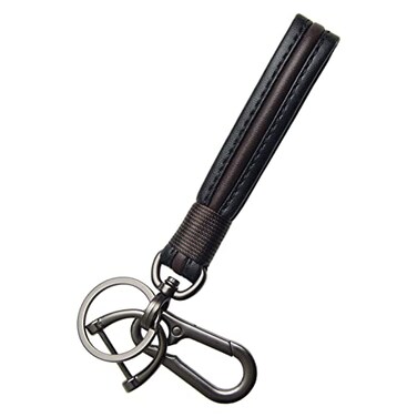TANGSEN Brown Black Leather Keychain Handmade Wrist Strap Fingerprint Resistant