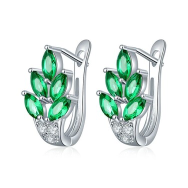 Uloveido Graceful Marquise Cut Cubic Zirconia Green Leaf Clip Pierced Drop Earrings Platinum Plated for Women friend Gift Y337