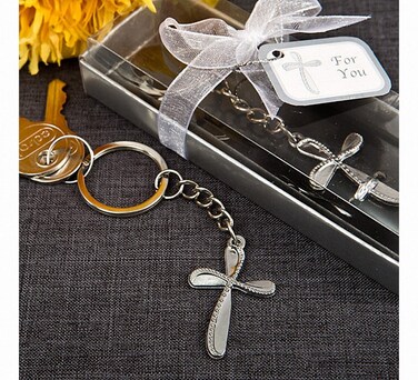 Metal Cross Key Chain with Beaded Design