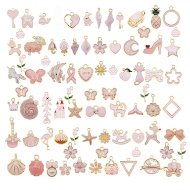 Julie Wang 30pcs Mixed Enamel Pink Charms Pendants for Women Jewelry Making Bulk Necklace Earrings Bracelet Craft DIY Findings