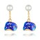 Uloveido Simulated White Cultured Pearl Blue Cloisonne Lotus Post Stud Dangle Drop Earrings for Women Gold Plated Fashion Ear Jewelry CQ252