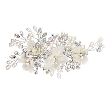FRCOLOR Bridal Flower Side Hair Clips Bridal Hair Clip Pearl Bridal Hair Pin Headpiece Headwear Wedding Accessories for Women(White)