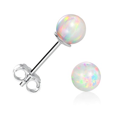 GEMSME 925 Sterling Silver Fire Opal Ball Stud Earrings 6mm White Gold Jewelry