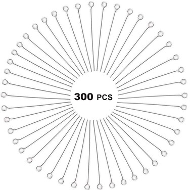 300 Pcs 1.6 Inch 304 Stainless Steel Open Eye Pins Headpins for Jewelry Necklace Making, (Silver)
