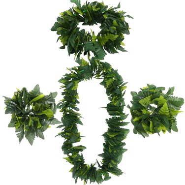 4pcs 1 Set Leaf Necklace Green Leaves Leis Green Leaves Necklace Tropical Costume Luau Bracelets Luau Necklace Leis Garland Tropical Leis Luau Leis Pool Party Hawaii Cosplay