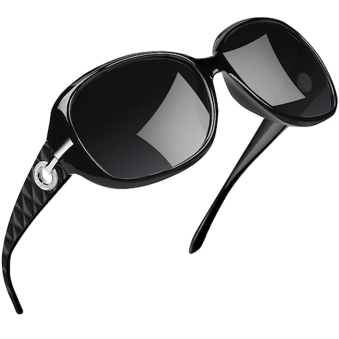 Joopin Big Sunglasses for Women Trendy Rectangle Black Shades Ladies Large Sun Glasses Polarized UV Protection Rhinestone Shady Rays Sunnies