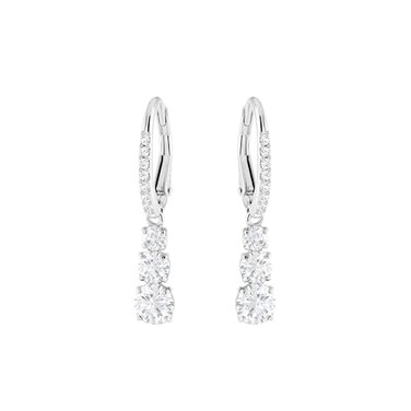 Swarovski Stilla Attract Trilogy Drop Pierced Earrings with White Crystals on a Rhodium Plated Setting with Hinged Closure