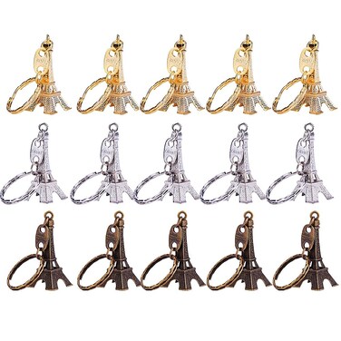 Outus 15 Pieces Retro Adornment Eiffel Tower Keychain Key Ring