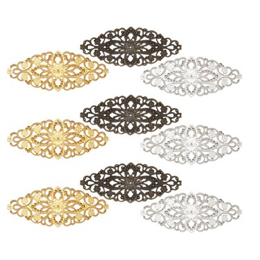 30pcs Round Flower Filigree Connectors Charms Pendants Metal Hollow Flower Charms Embellishments for DIY Hairpin Headwear Earring Jewelry Making