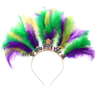 YAHPERN Mardi Gras Headbands for Women Mask Fleur De Lis Hairband Carnival Feather Headwear Mardi Gras Hair Accessory Gifts