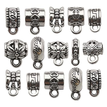 100 pcs Clasp Bail Beads Charms,Bail Tube Beads, Loose Spacer Bead,Bead Hanger Charm for Jewelry Making DIY Necklace Bracelet (M611)