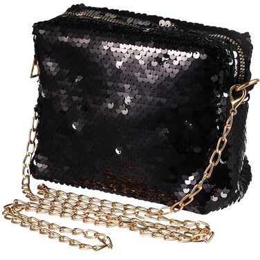 LUOEM Glitter Handbag Purse Shoulder Bag Sequin Evening, Black, Size Medium