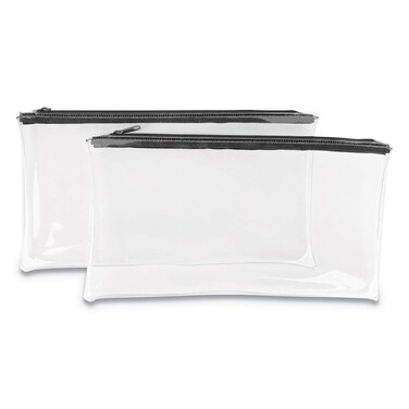 Universal Zippered Wallets/Cases, Leatherette Pu, 11 X 6, Clear/Black, 2/Pack