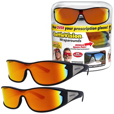 BattleVision Wrap Arounds HD Polarized Sunglasses, AS-SEEN-ON-TV, Fits Over Your Prescription Eyeglasses and Reading, See Clearer, Anti-Glare, Protects Your Eyes by Blocking Blue &amp; UV Rays, Unisex