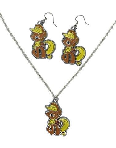 Little Pony Applejack Charm Pendant Necklace And Earrings Set
