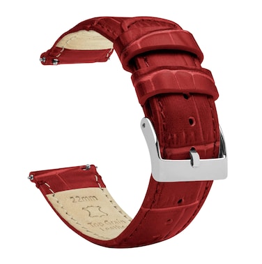 BARTON WATCH BANDS, 12mm Crimson Red - Alligator Grain - Quick Release Leather Watch Bands