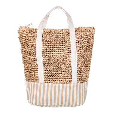 Roxy 21L Small Straw and Canvas Tote Backpack, Beach Lover-Natural/White