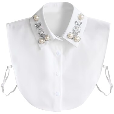 Joyci New Arrival Diamond Pearl False Collar PeterPan Fake Collar Half Shirt Dickey (White)