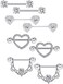 Tatuo 4 Pairs Stainless Steel Nipple Rings Tongue Ring Piercing Body Jewelry Barbell CZ Heart Shape Rings for Women (Silver Bar and White Zirconia)