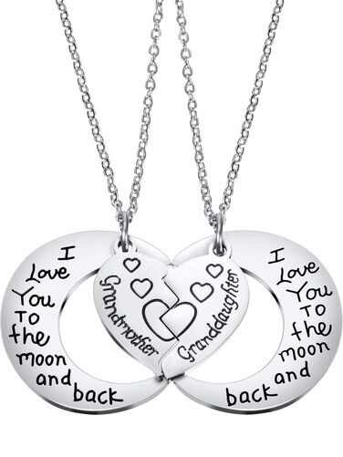 Tatuo 2 Pcs Necklace Pendant for Grandmother Granddaughter I Love You to the Moon Jewelry for Women(Silver,Grandmother Granddaughter)