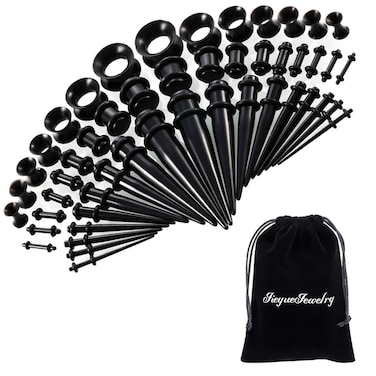 50 Pieces Ear Stretching Kit 14G-00G by JieyueJewelry - Acrylic Tapers and Plugs + Silicone Tunnels - Ear Gauges Expander Set Body Jewelry (Black)