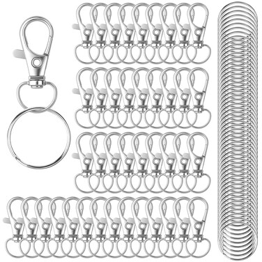 HXSEMAYIG 100PCS Keychain Hooks with Key Rings,Metal Swivel Lobster Claw Clasps, for Keychain Clip Lanyard, Jewelry Making, Crafts (Silver)