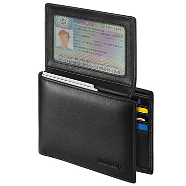 Sigtrenx Leather Wallets for Men, Genuine Leather Mens Wallet Bifold Rfid Blocking with 2 ID Windows (Black)