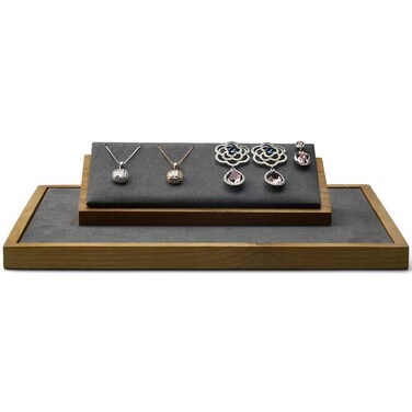 Oirlv Solid Wood Jewelry Display Stand Necklace Pendant Earring Showcase Organizer Triangular Plane Display(Grey Triangular Necklace Holder)