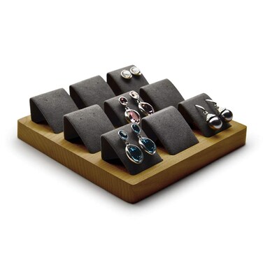 Oirlv Solid Wood Earrings Display Stand Showcase Jewelry Display Organizer Holder Earring Storage (Grey)