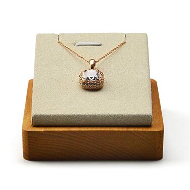 Oirlv Wood Single Necklace Pendant Chain Jewelry Display Stand Jewelry Showcase Display Holder Microfiber Surface(Creamy-white)