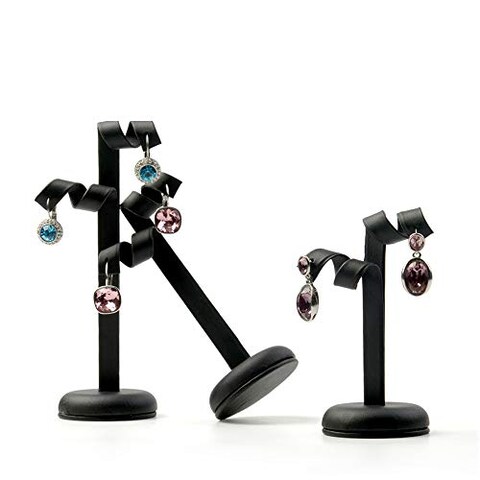 Oirlv 3 Premium Leather Earring Display Stand Showcase Earring Organizer Holder (Black)